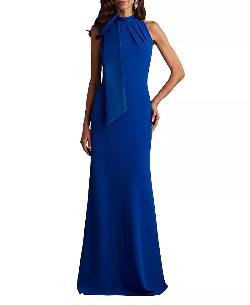 Tadashi Shoji Sims Taffeta Shoulder Bow Halter Gown