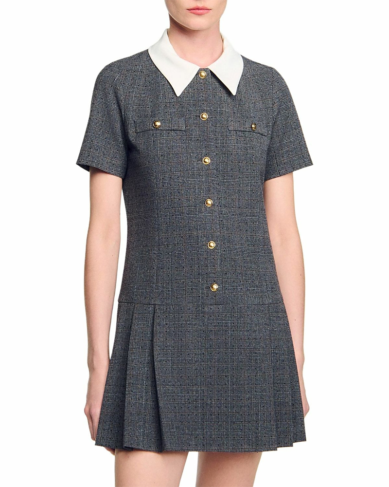 Sandro Mini Pleated Dress With Rhinestones