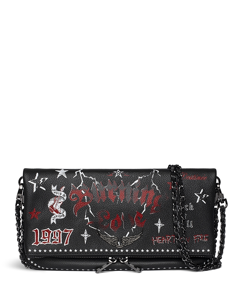 Zadig & Voltaire Rock Grained Leather Punk Crossbody Bag In Black
