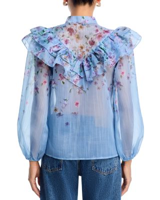 Placed Floral Ruffled Long Sleeve Blouse - Exclusive