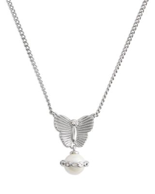 Signature Heritage Butterfly Imitation Pearl Pendant Necklace, 16"-18" 