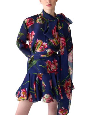 Silk Floral Print Mini Dress