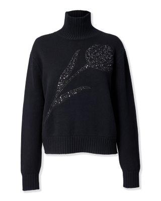 Sequined Floral Turtleneck Sweater