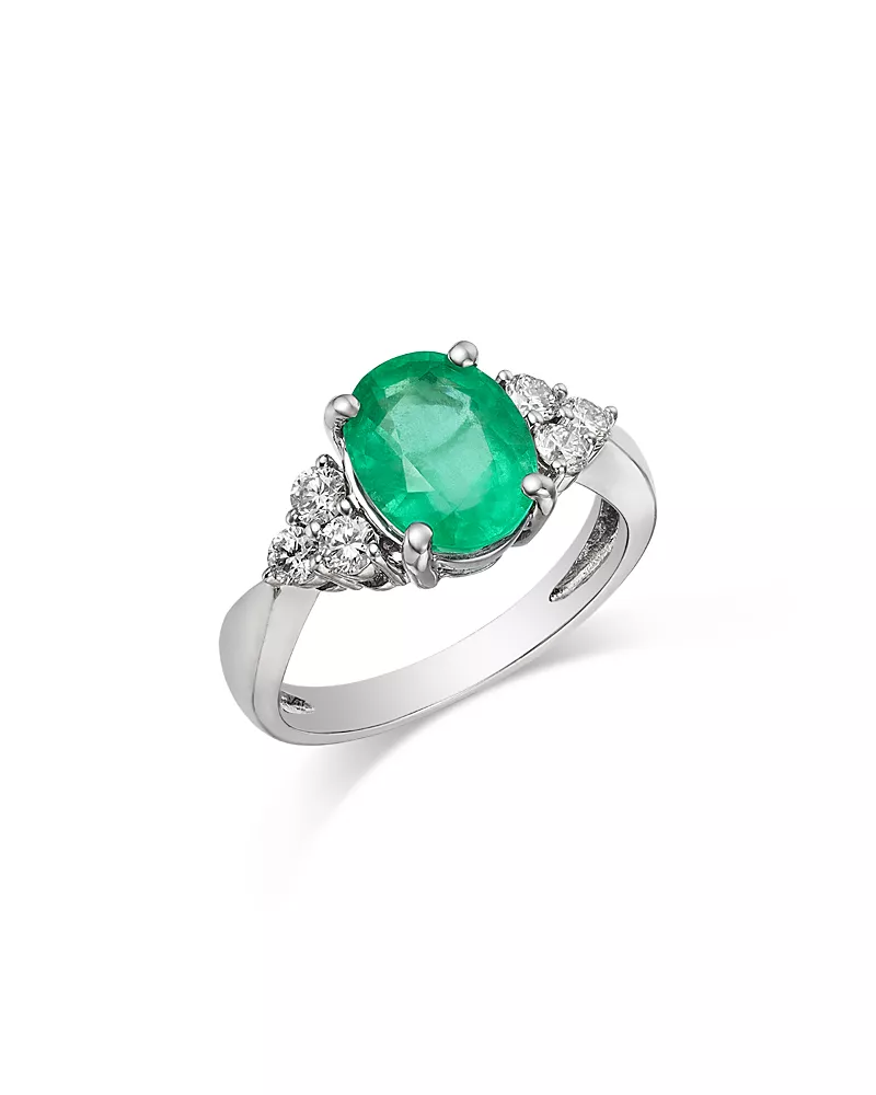 Bloomingdale's Fine Jewelry Emerald & Diamond Oval Ring in 14K White Gold
