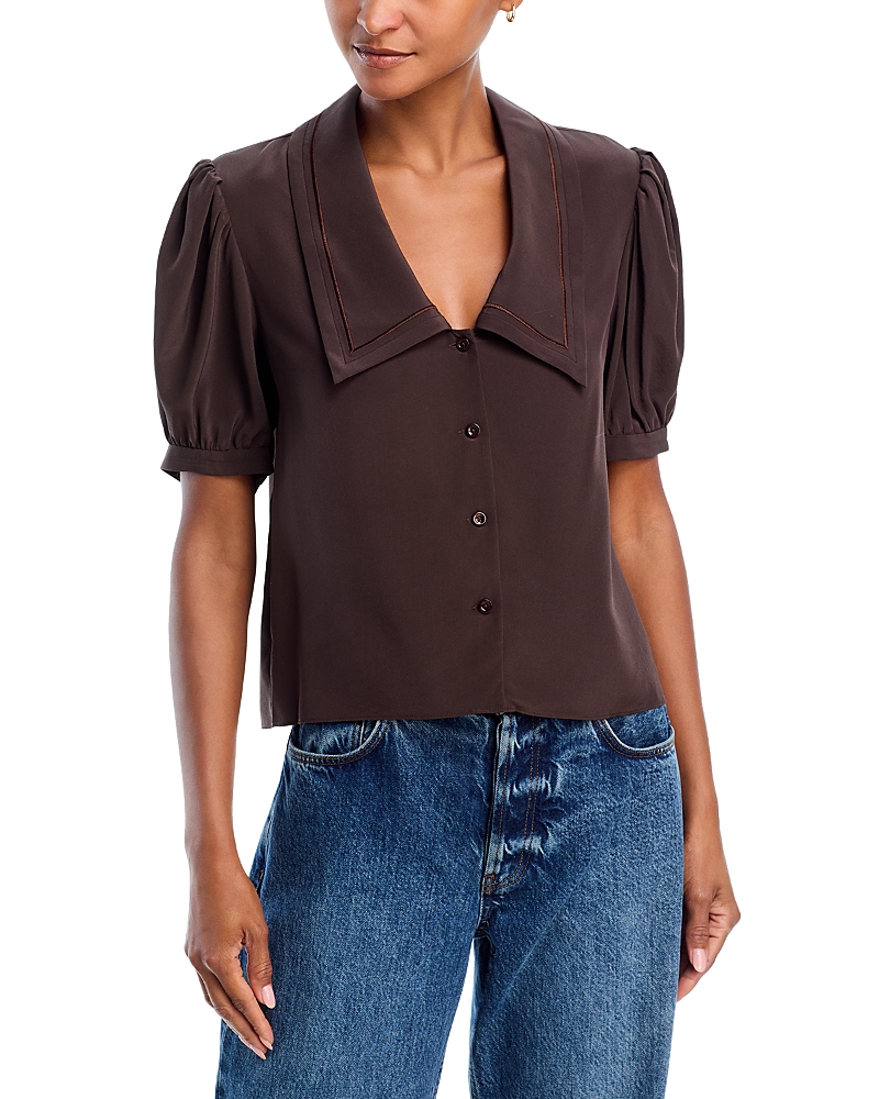 Frame Womens Coffee The Sailor Silk Blouse Xs In Brown