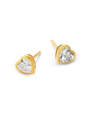 Certified Lab Grown Diamond Heart Bezel Stud Earrings in 14K Yellow Gold, 1.0 tcw