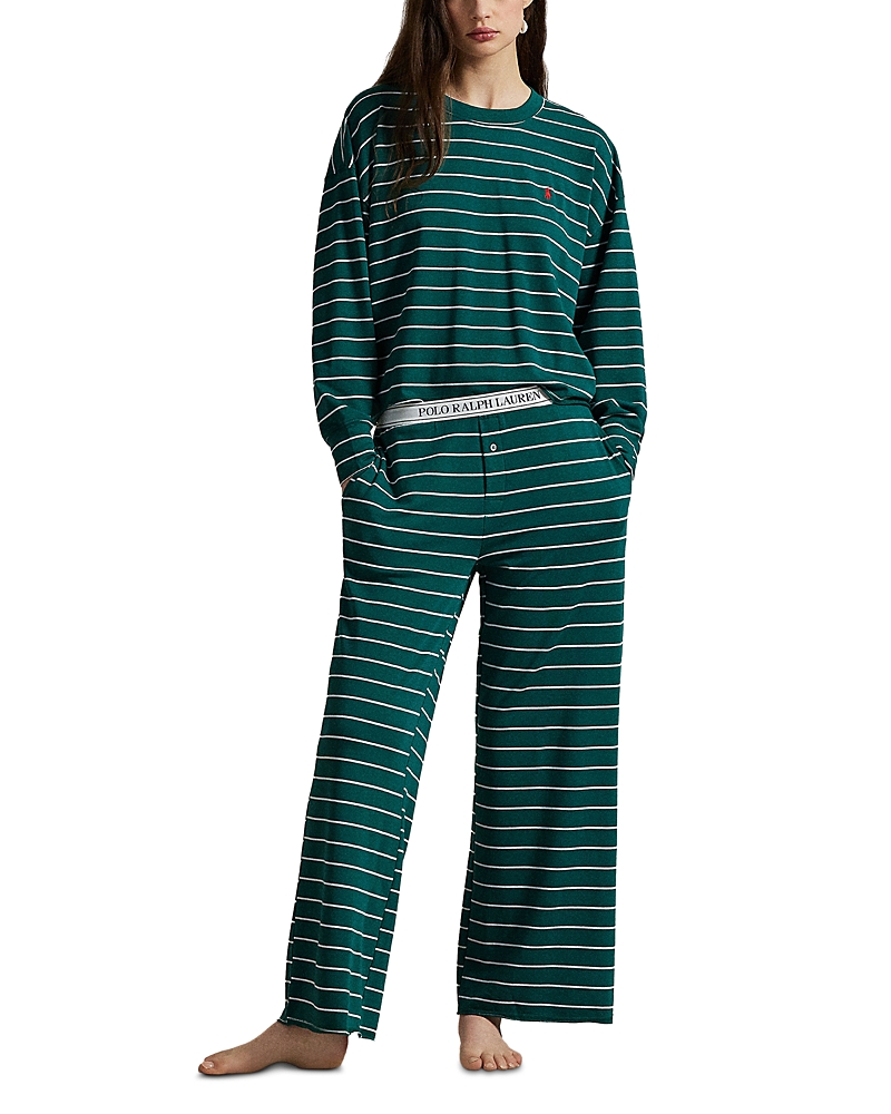 Polo Ralph Lauren Striped Terry Long Sleeve Pajama Set In Green