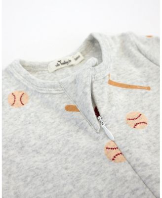 Unisex Baseball Print Zipper Footie - Baby