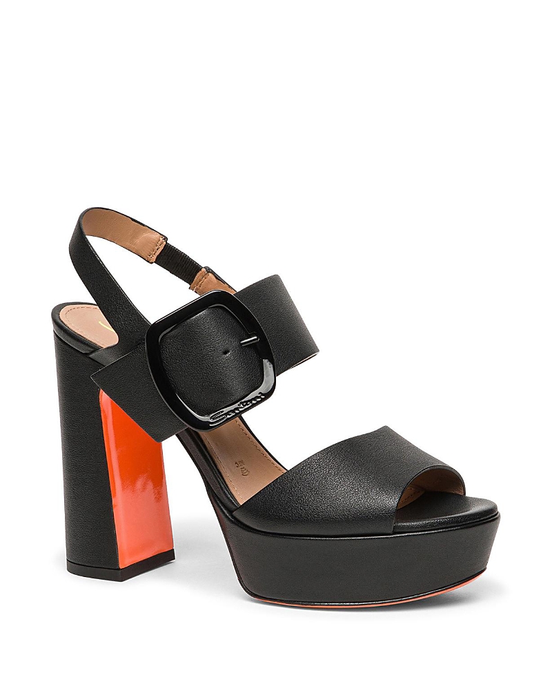 Santoni Women's Leather High Heel Sandal In Black