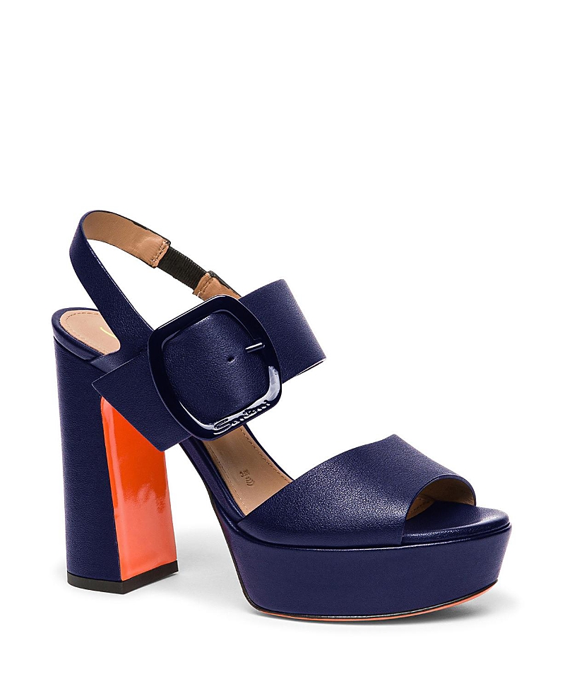 Santoni Women's Leather High Heel Sandal In Blue