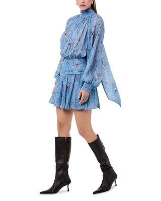 Cecile Long Sleeved High Neck Godets Mini Dress