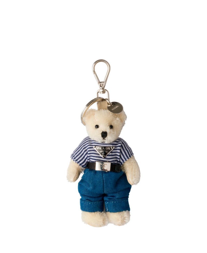 Prada Teddy Bag Charm with Metal Ring in Bear