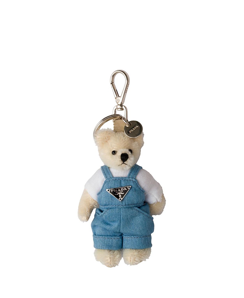 Prada Teddy Bag Charm With Metal Ring In Neutral