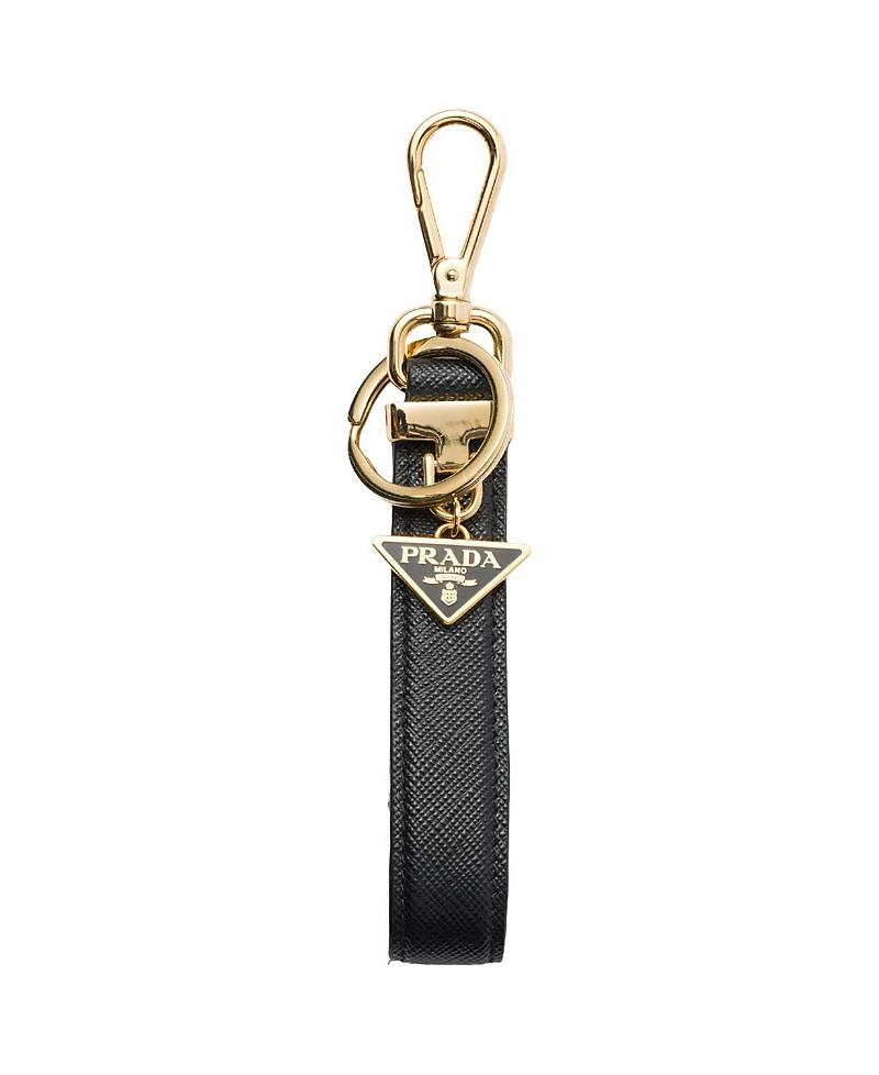 Prada Saffiano Leather Key Ring In Black