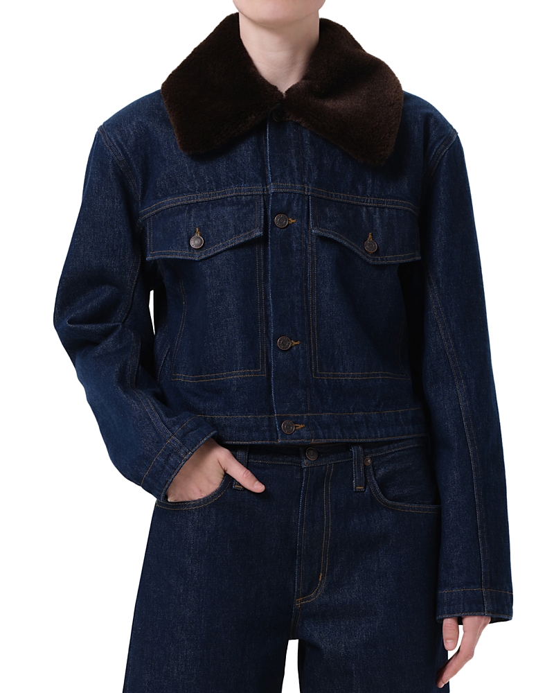 Agolde Walker Faux Fur Collar Denim Jacket In Blue