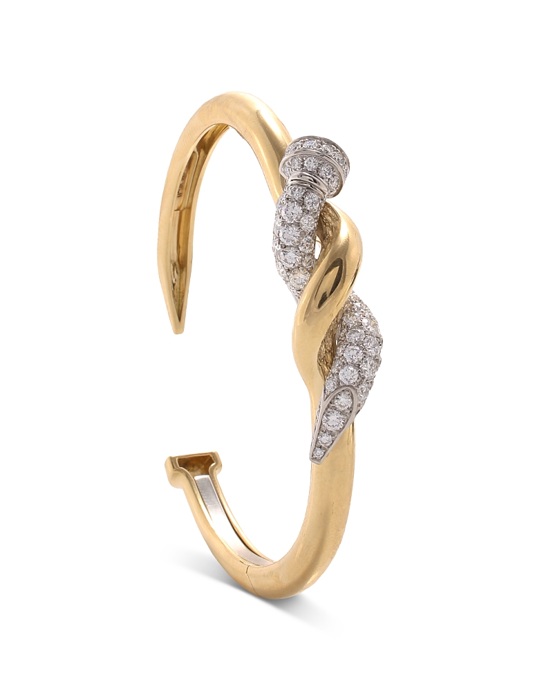 David Webb Diamond Twisted Nail Cuff Bracelet In 18k Yellow Gold & Platinum In Gold