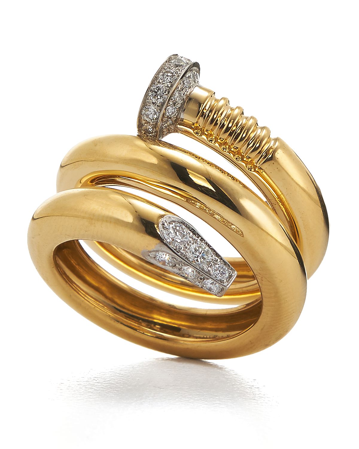 David Webb 18K Yellow Gold & Platinum Diamond Nail Ring, 0.78 tcw