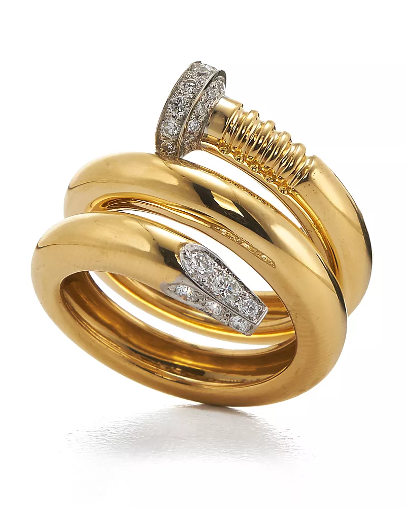 David Webb 18K Yellow Gold & Platinum Diamond Nail Ring, 0.78 tcw