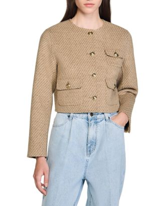 【海外限定】Sandroスエードジャケット☆Patch-Pocket Relaxed-F Suede jacket white / beige For Women | Sandro Paris