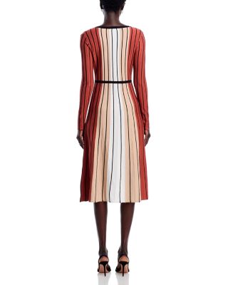 Long Sleeve Round Neck Vertical Color Block Stripe Dress