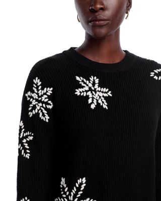 Long Sleeve Crewneck Sweater with Floral Embroidery