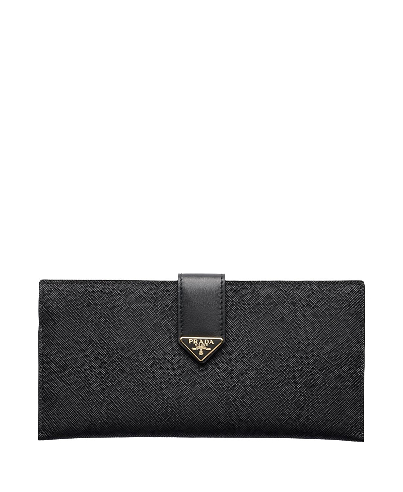 Prada Large Saffiano And Smooth Leather Wallet In Black