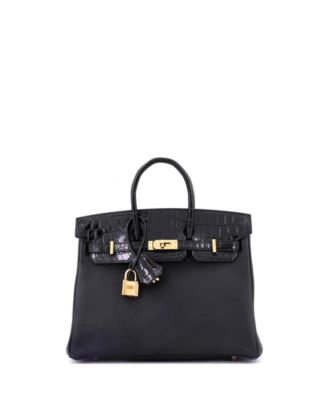 Pre-Owned HERMÈS - Touch 25 Handbag Black Togo with Shiny Niloticus Crocodile with Rose Gold Hardware