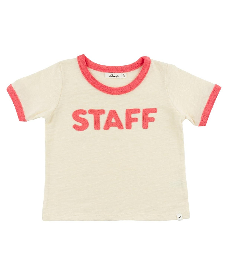Oh Baby ! Unisex Staff Applique Billie Slub Ringer Tee - Little Kid In Neutral
