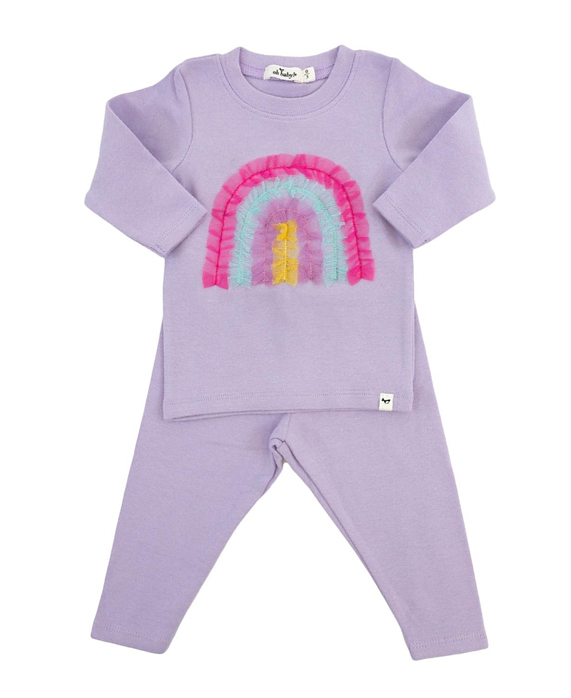 Oh Baby ! Girls' Bright Tulle Rainbow Applique 2-piece Tee And Pant Set - Baby In Purple