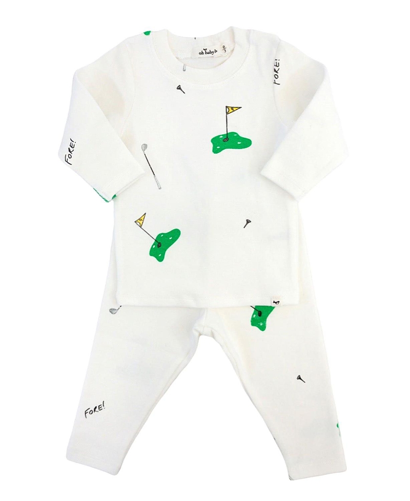 Oh Baby ! Boys' Golf Print Two Piece Tee And Pant Set - Baby In White