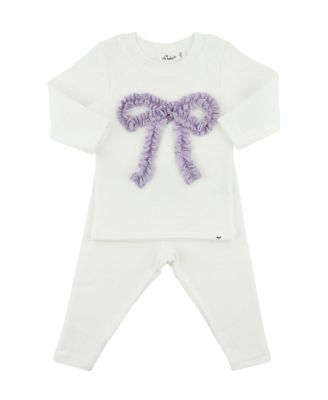 Girls' Ruffle Bow Sparkle Applique 2-Piece Top and Pant Set - Baby