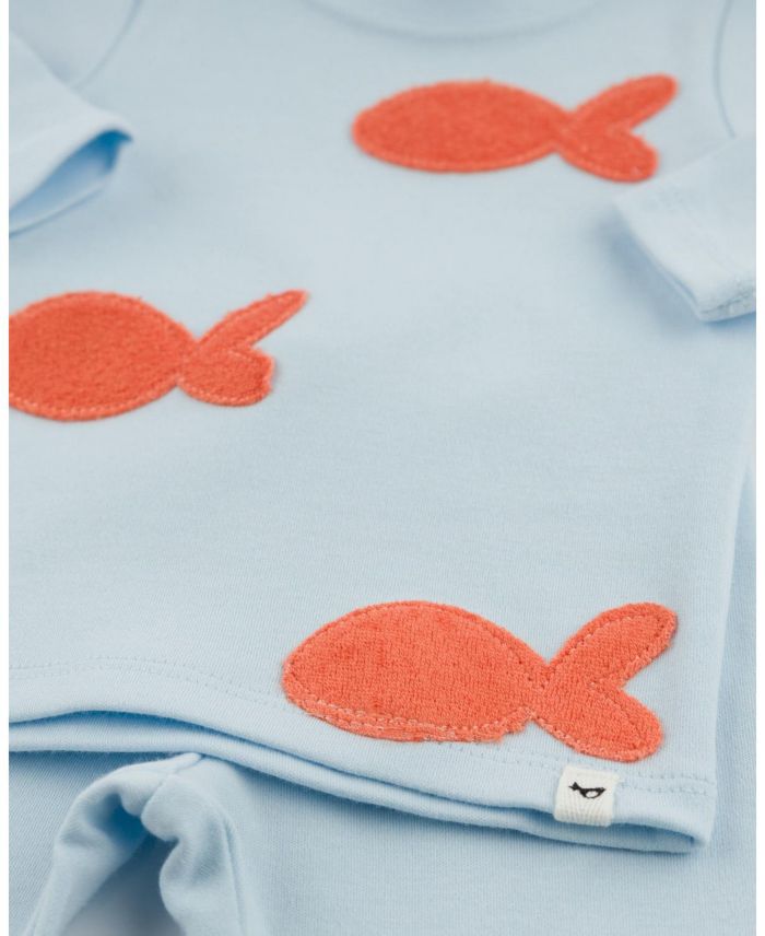 Unisex Goldfish Coral Applique 2-Piece Tee and Pant Set - Baby