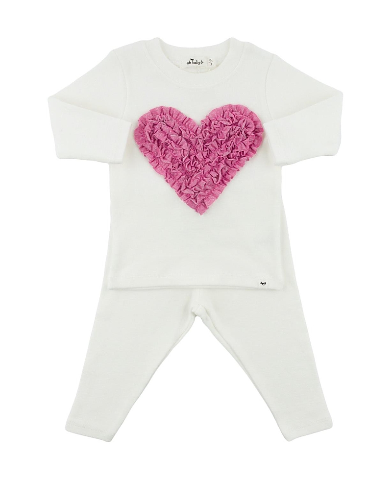 Oh Baby ! Girls' Ruffle Heart Sparkle Applique Two Piece Set - Baby In White