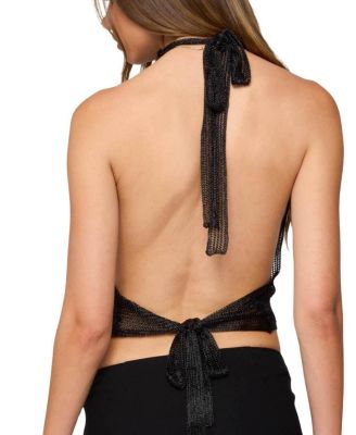 Shiny Knit Cowl Neck Backless Top