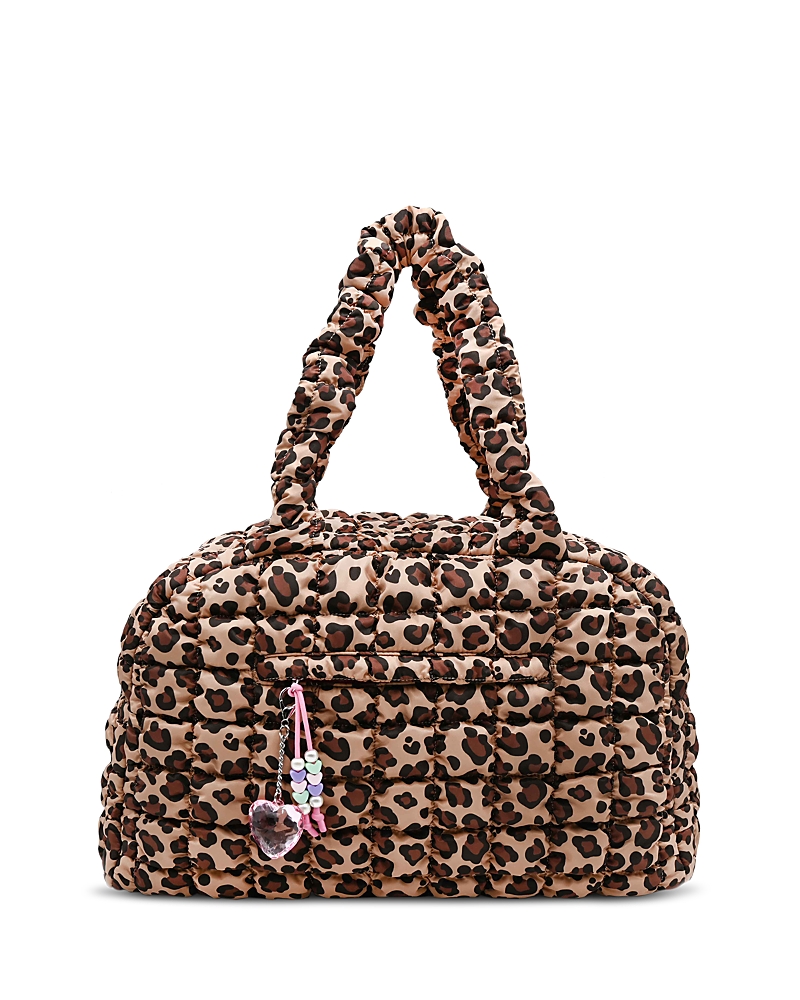 Omg Accessories Leopard Print Scrunch Duffle With Charm In Brown