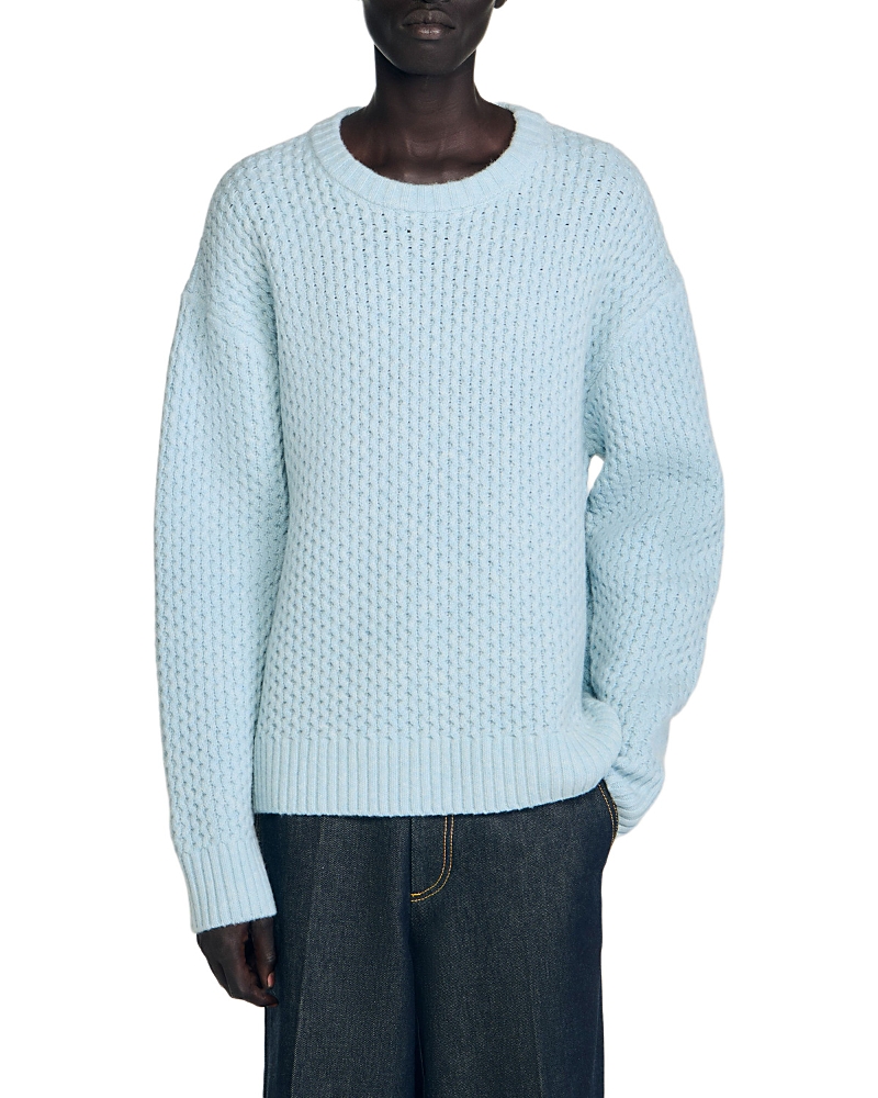 Sandro Wool Fine Knit Crewneck Sweater In Blue