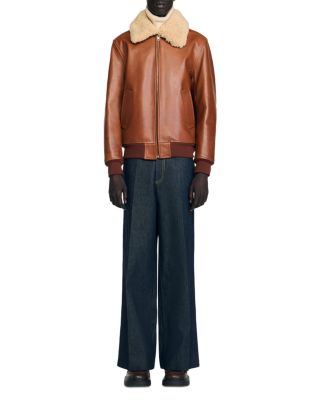 Leather Shearling Collar Jacket