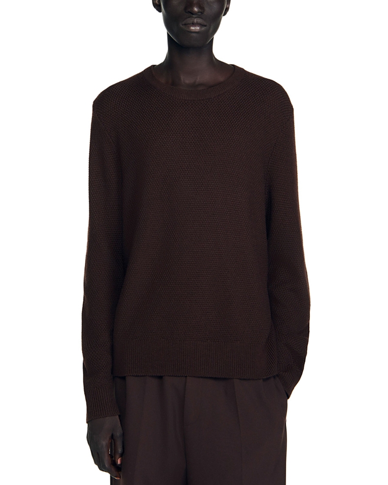 Sandro Textured Crewneck Sweater In Brown