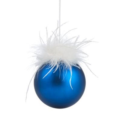 Glass Feather Ball Blue Ornament - Exclusive