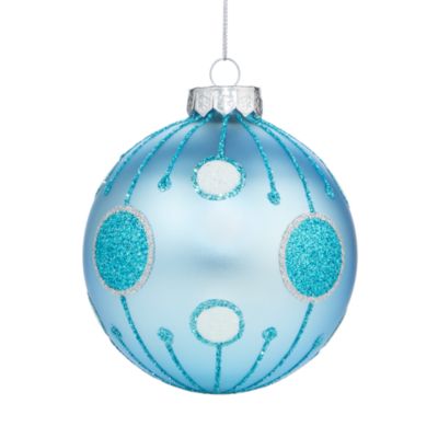 Glass Blue Ball with Circles Ornament - Exclusive