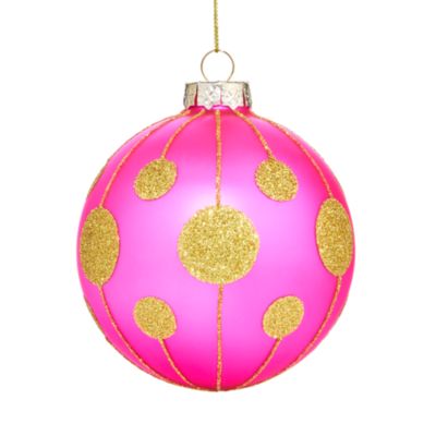 Glass Pink Ball with Circles Ornament - Exclusive