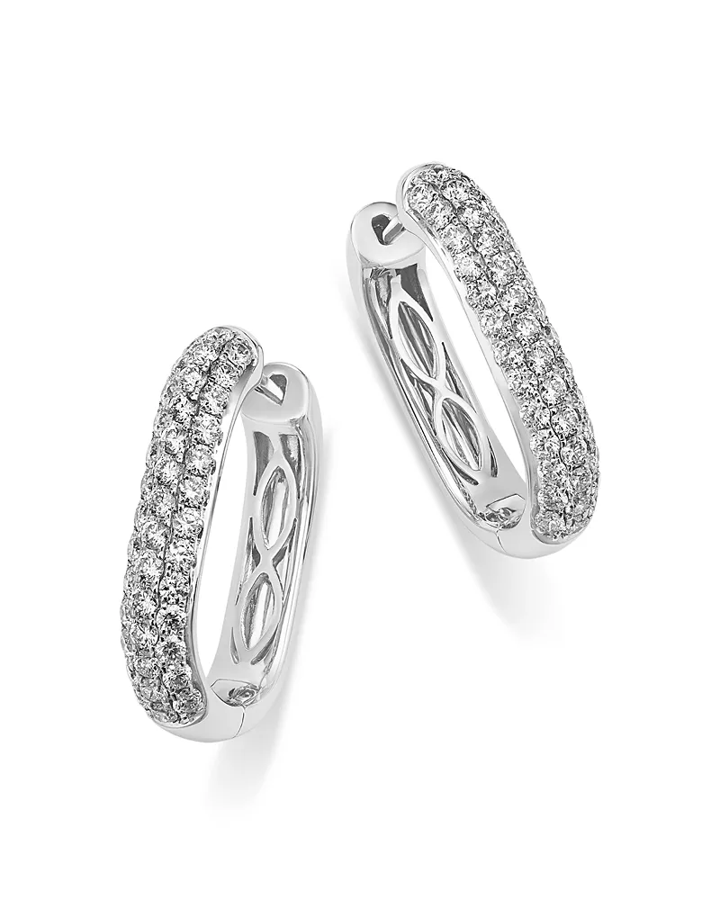 Bloomingdale's Fine Collection Pave Diamond Hoop Earrings in 14K White Gold, 1.4 tcw