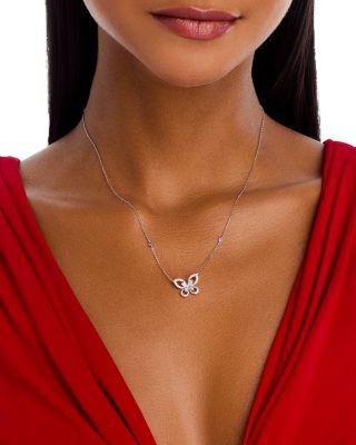 Diamond Butterfly Pendant Necklace in 14K White Gold, 0.30 tcw