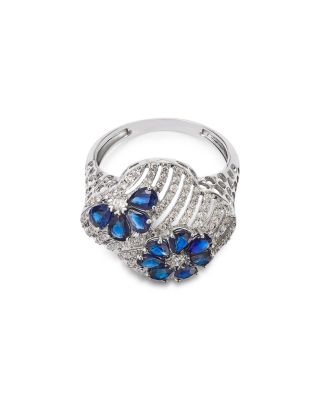 Sapphire & Diamond Clover Ring in 14K White Gold