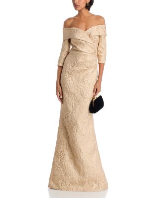 Off-the-Shoulder Metallic Jacquard Gown