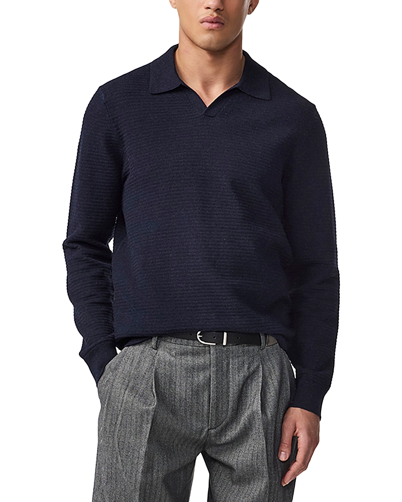 Nn07 Paul Johnny Collar Polo Sweater Deep Navy In Blue
