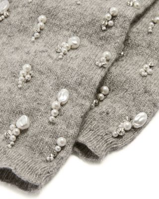 Cashmere & Imitation Pearl Full Finger Gloves