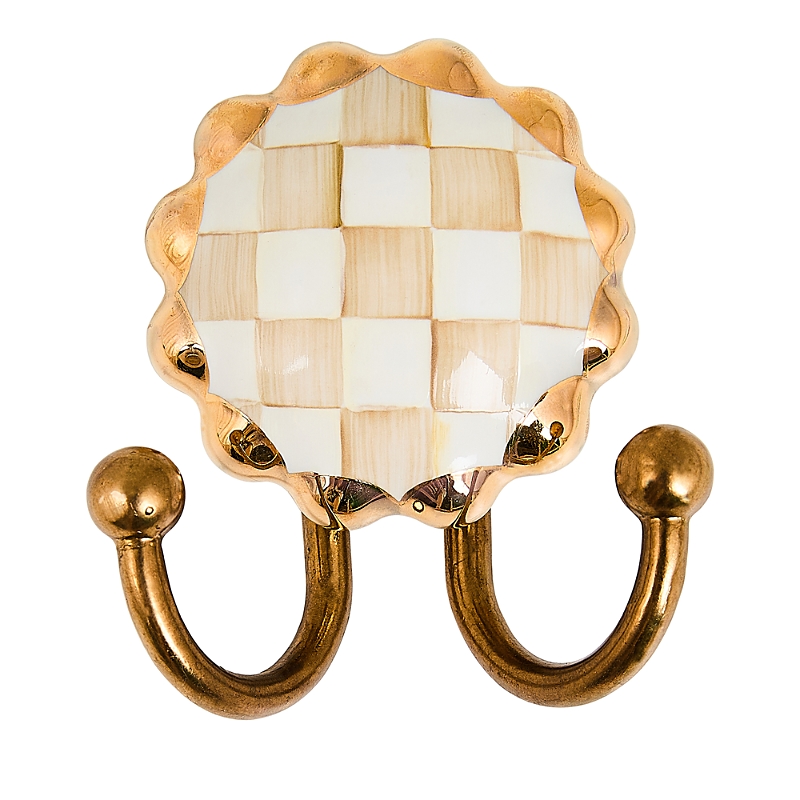 Mackenzie-childs Mocha Check Round Hook In Gold