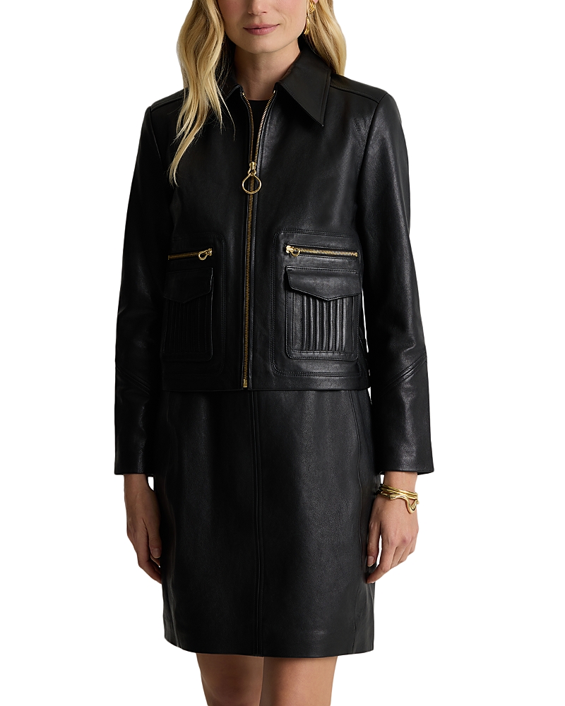 St John Leather Jacket In Black