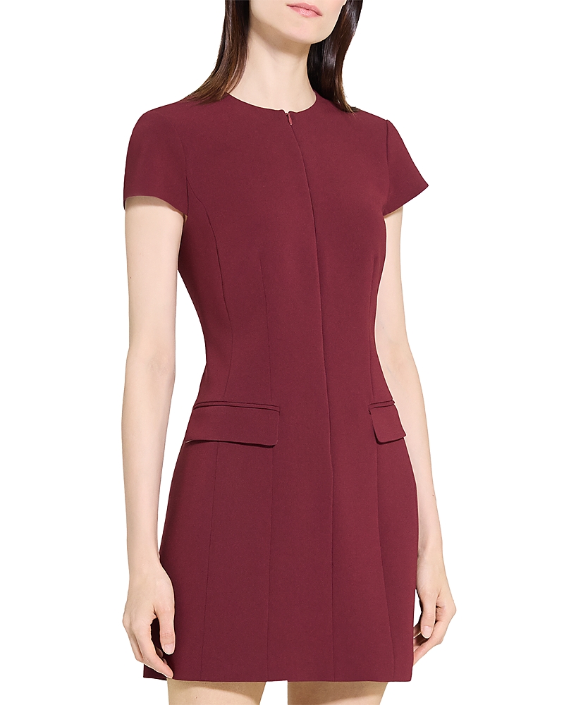 Theory Tailored Zip-front Mini Dress In Burgundy